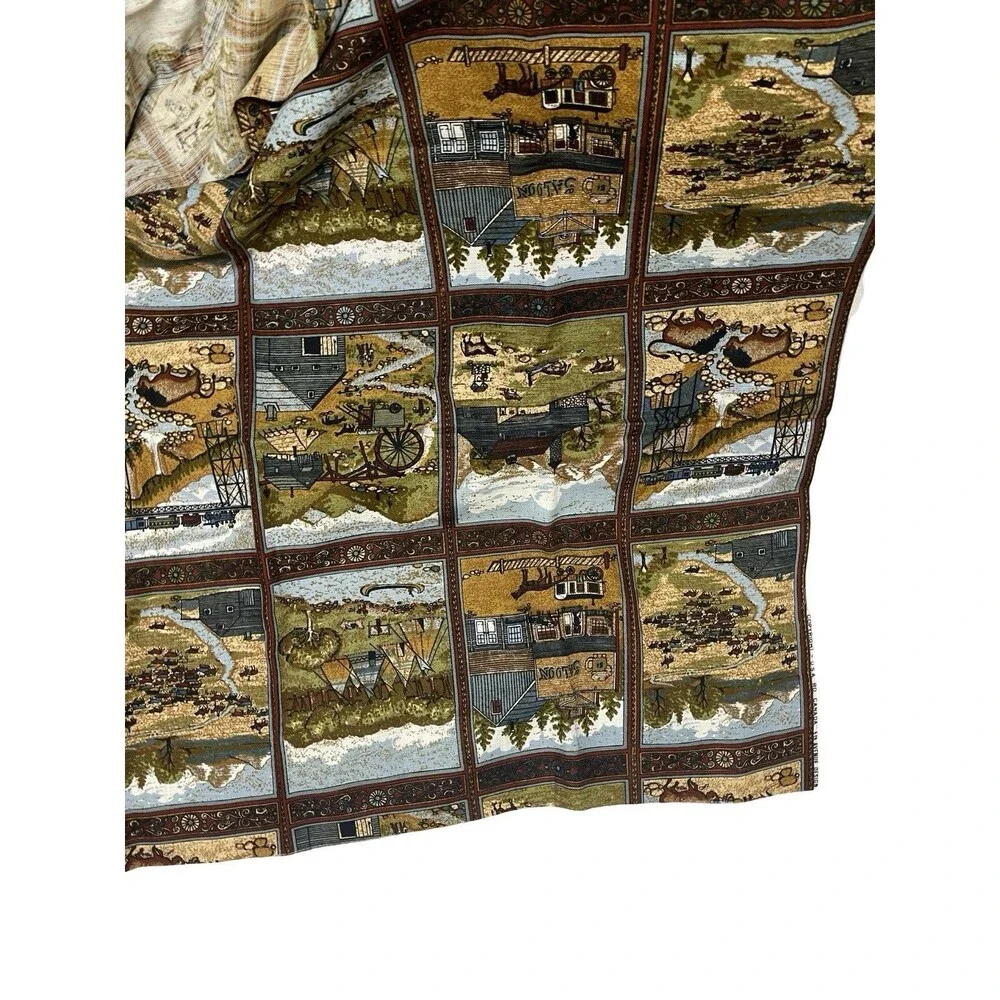 Vintage 5th Avenue Native Village Frontier Train Buffalo Saloon 2 Yards Fabric